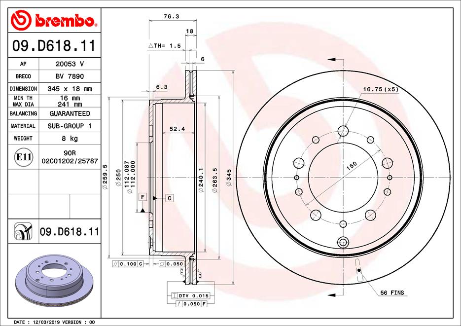 A.B.S. 09.D618.11 BREMBO Bremsscheibe