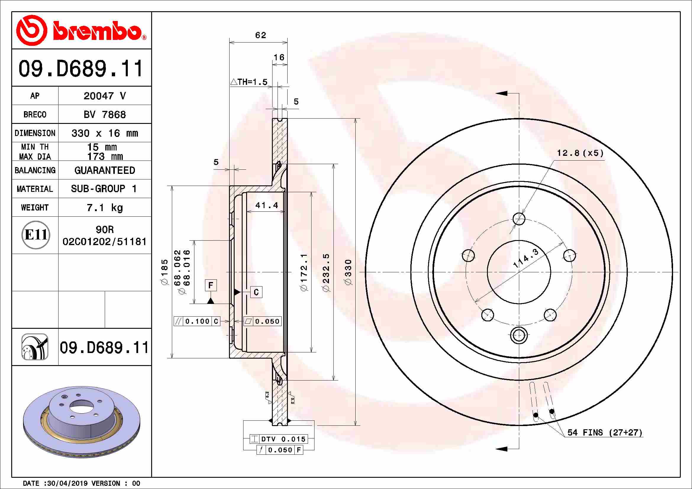 A.B.S. 09.D689.11 BREMBO Bremsscheibe