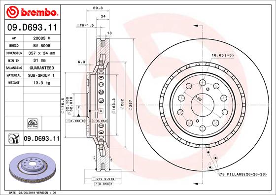 A.B.S. 09.D693.11 BREMBO Bremsscheibe