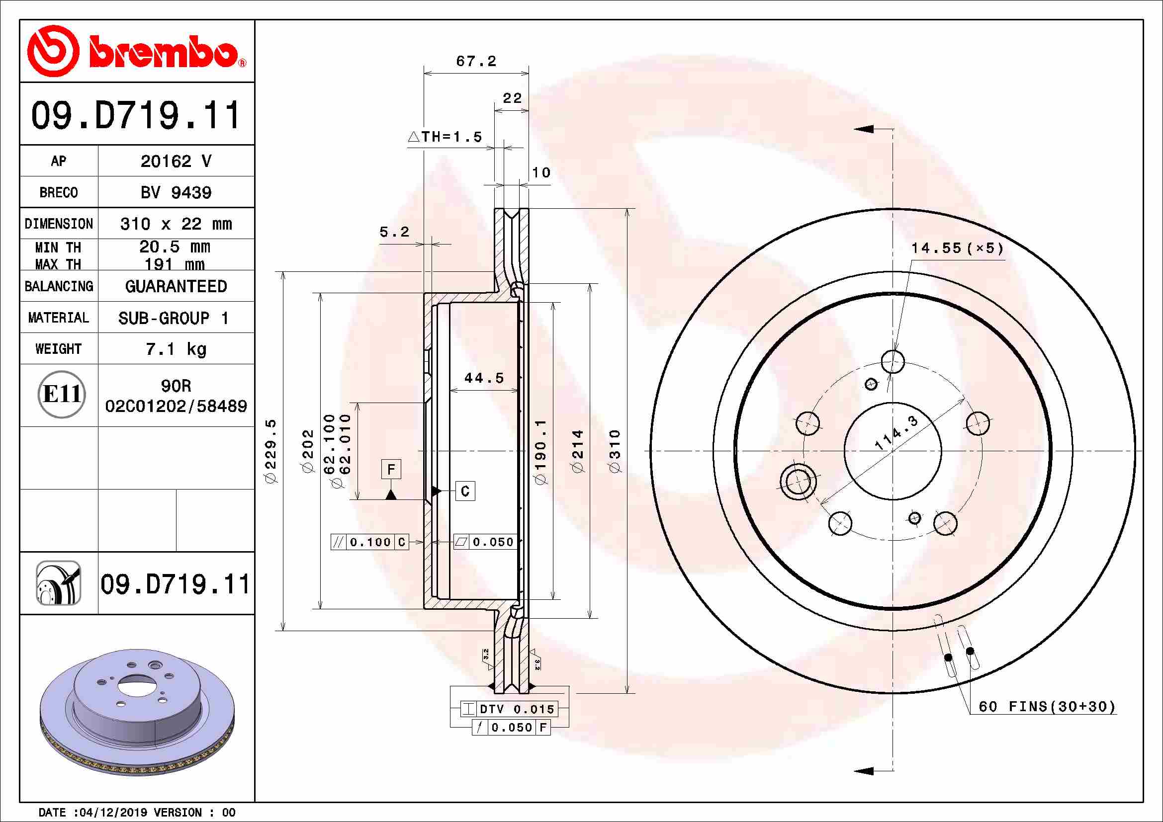 A.B.S. 09.D719.11 BREMBO Bremsscheibe