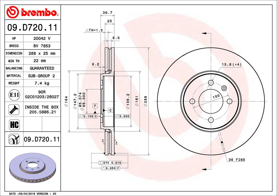 A.B.S. 09.D720.11 BREMBO Bremsscheibe
