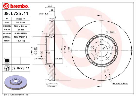 A.B.S. 09.D725.11 BREMBO COATED DISC LINE Bremsscheibe