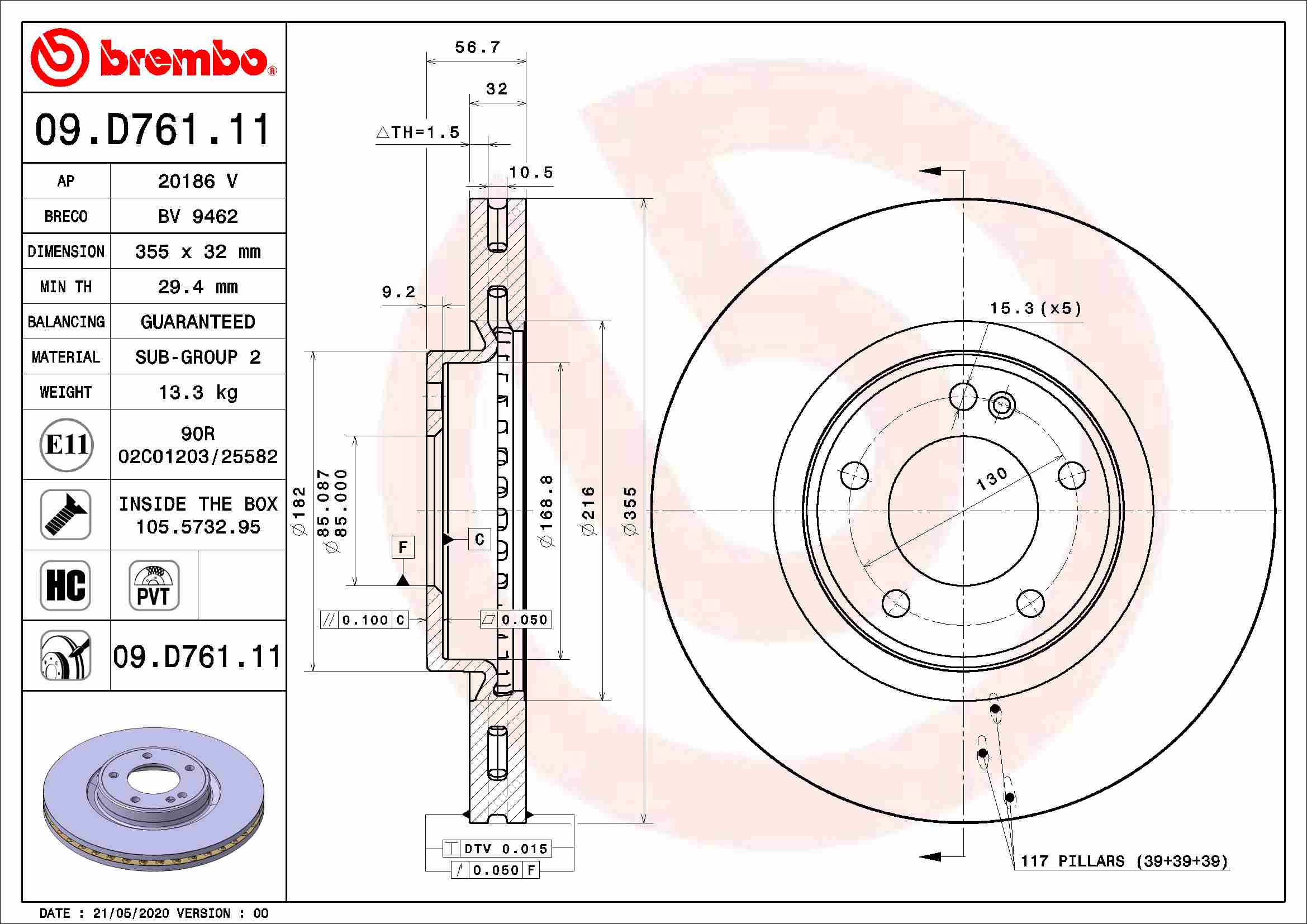 A.B.S. 09.D761.11 BREMBO Bremsscheibe