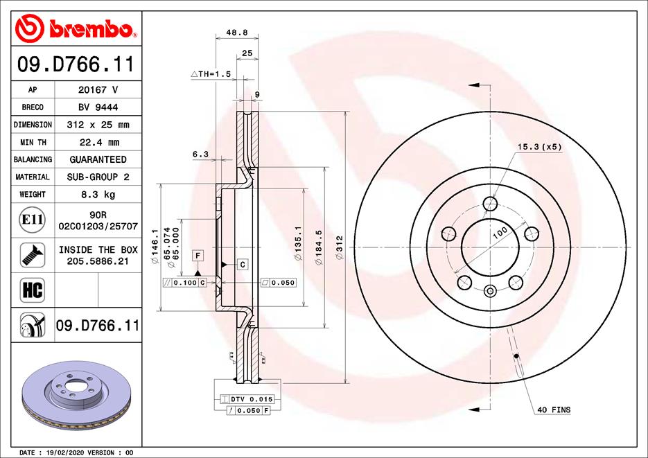 A.B.S. 09.D766.11 BREMBO Bremsscheibe