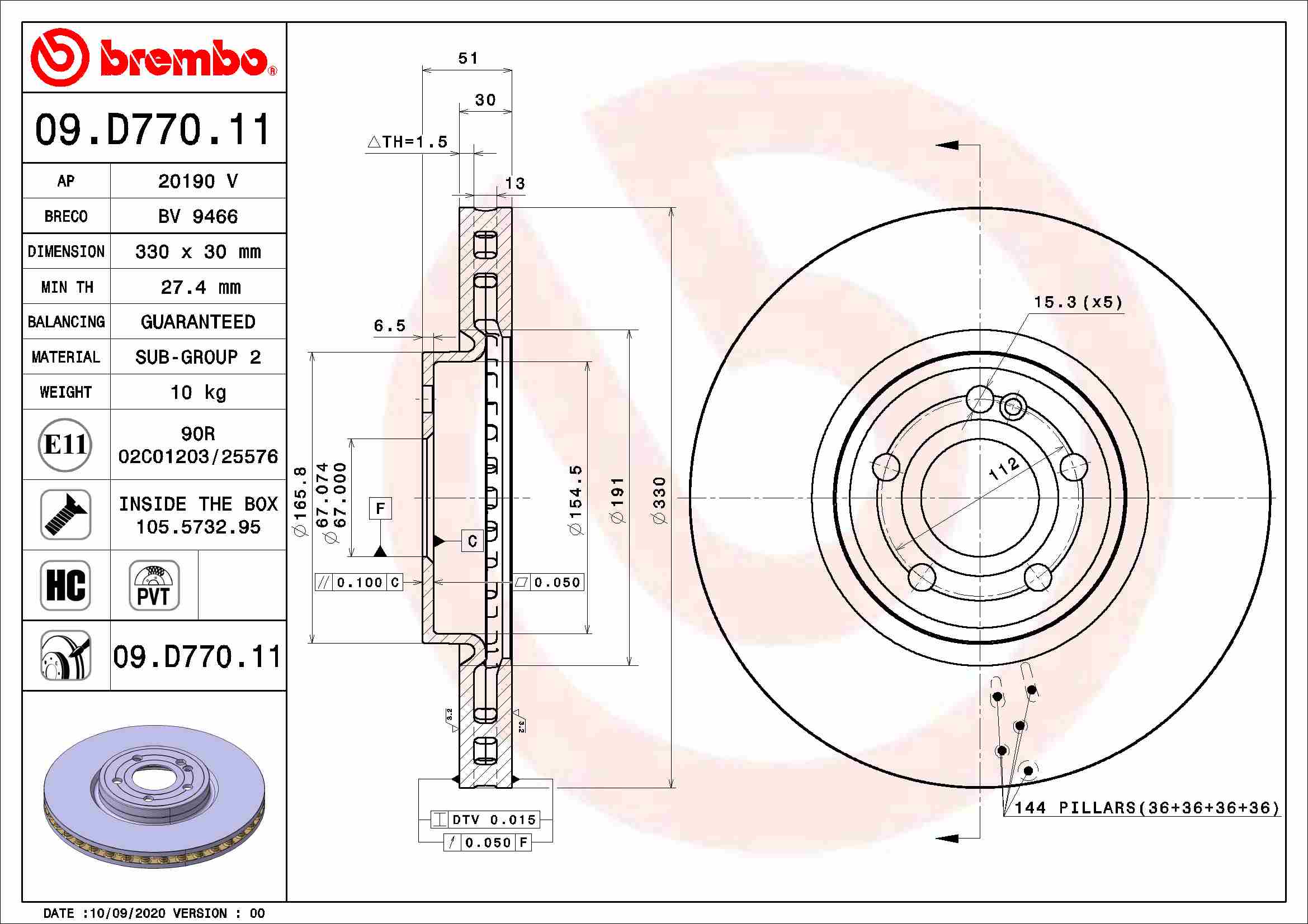 A.B.S. 09.D770.11 BREMBO COATED DISC LINE Bremsscheibe