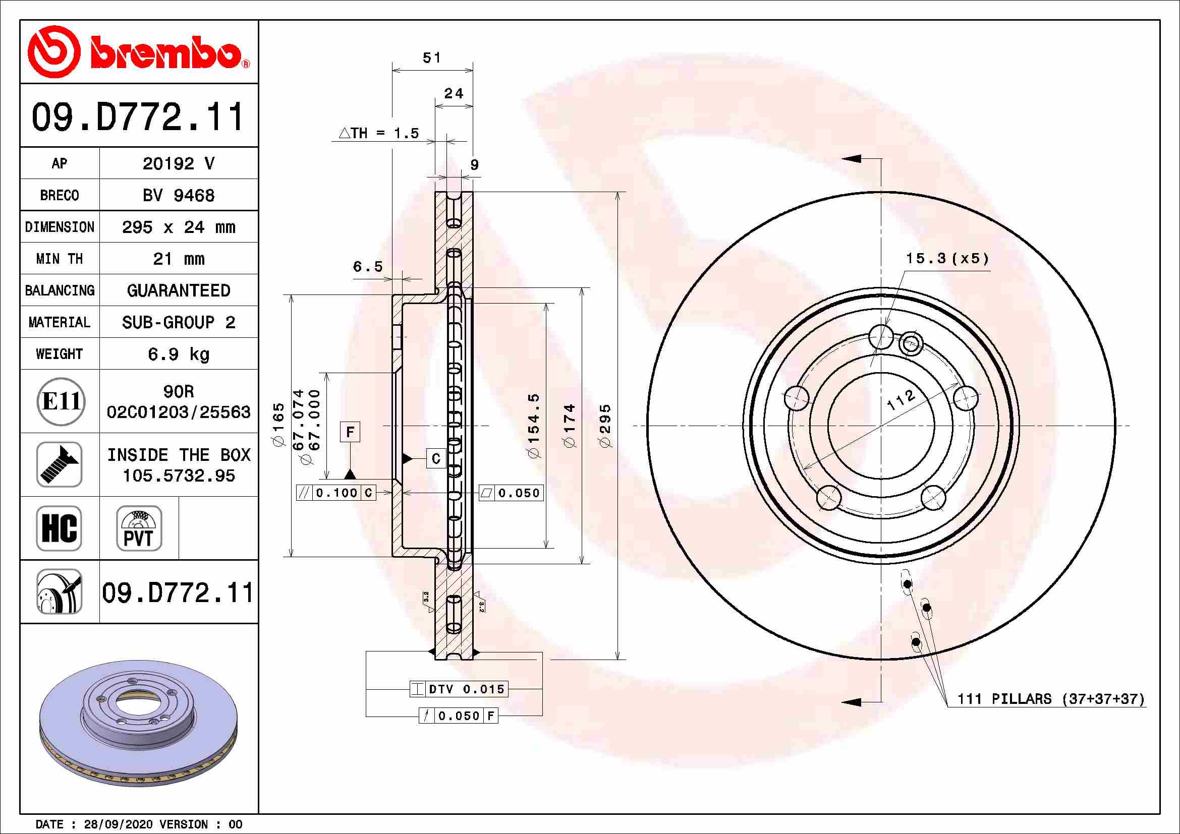 A.B.S. 09.D772.11 BREMBO COATED DISC LINE Bremsscheibe