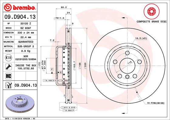 A.B.S. 09.D904.13 BREMBO Bremsscheibe