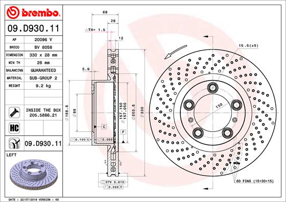 A.B.S. 09.D930.11 BREMBO Bremsscheibe