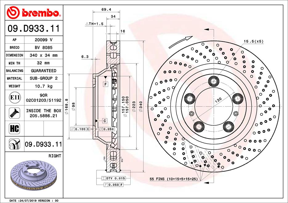A.B.S. 09.D933.11 BREMBO Bremsscheibe
