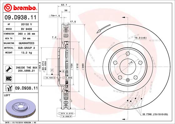 A.B.S. 09.D938.11 BREMBO Bremsscheibe