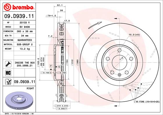 A.B.S. 09.D939.11 BREMBO Bremsscheibe