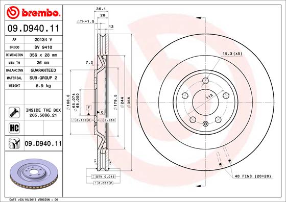 A.B.S. 09.D940.11 BREMBO Bremsscheibe