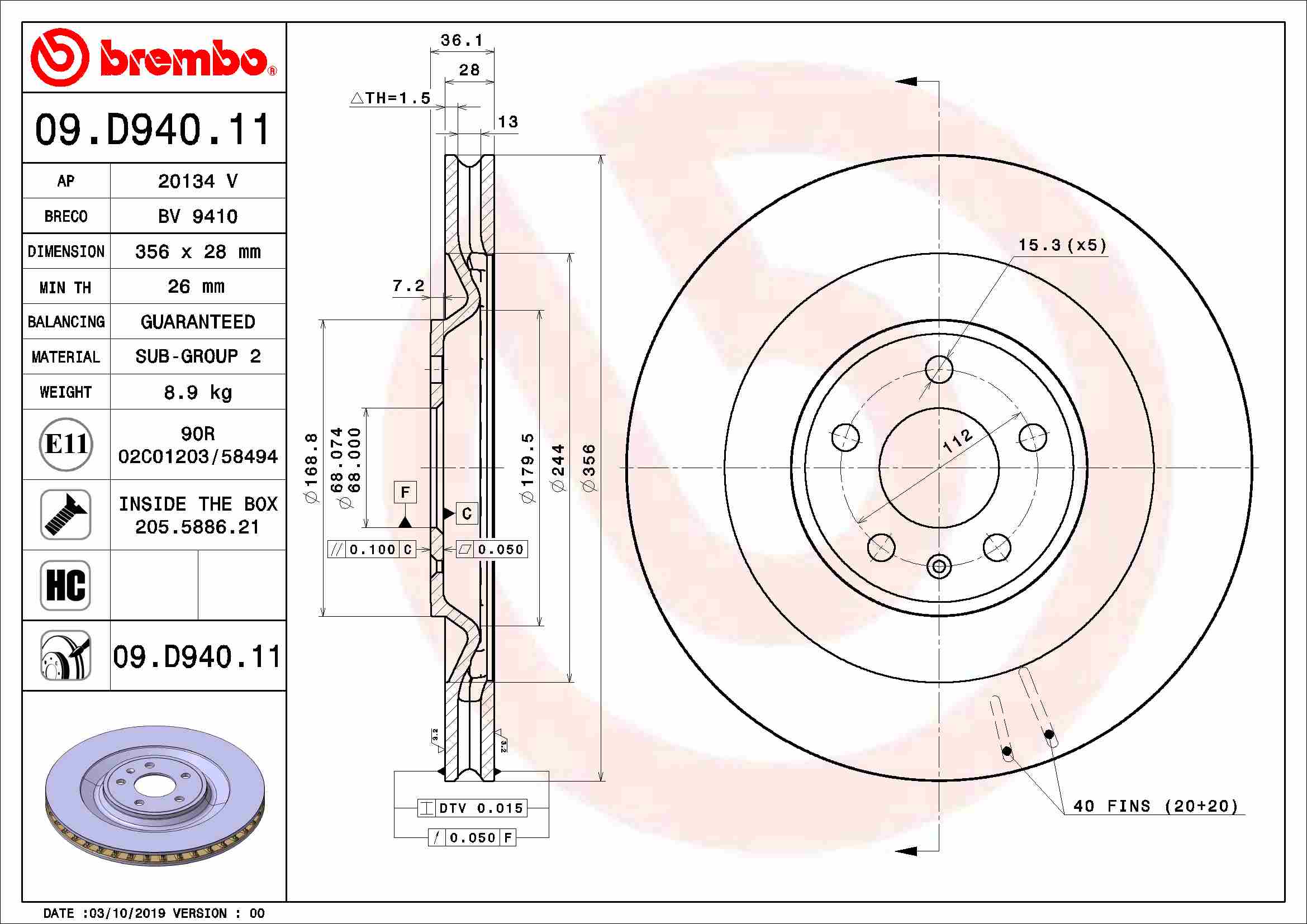 A.B.S. 09.D940.11 BREMBO Bremsscheibe