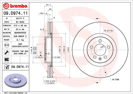 A.B.S. 09.D974.11 BREMBO Bremsscheibe