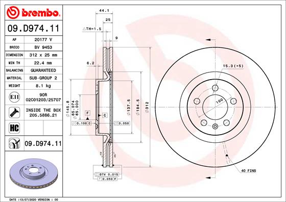A.B.S. 09.D974.11 BREMBO Bremsscheibe