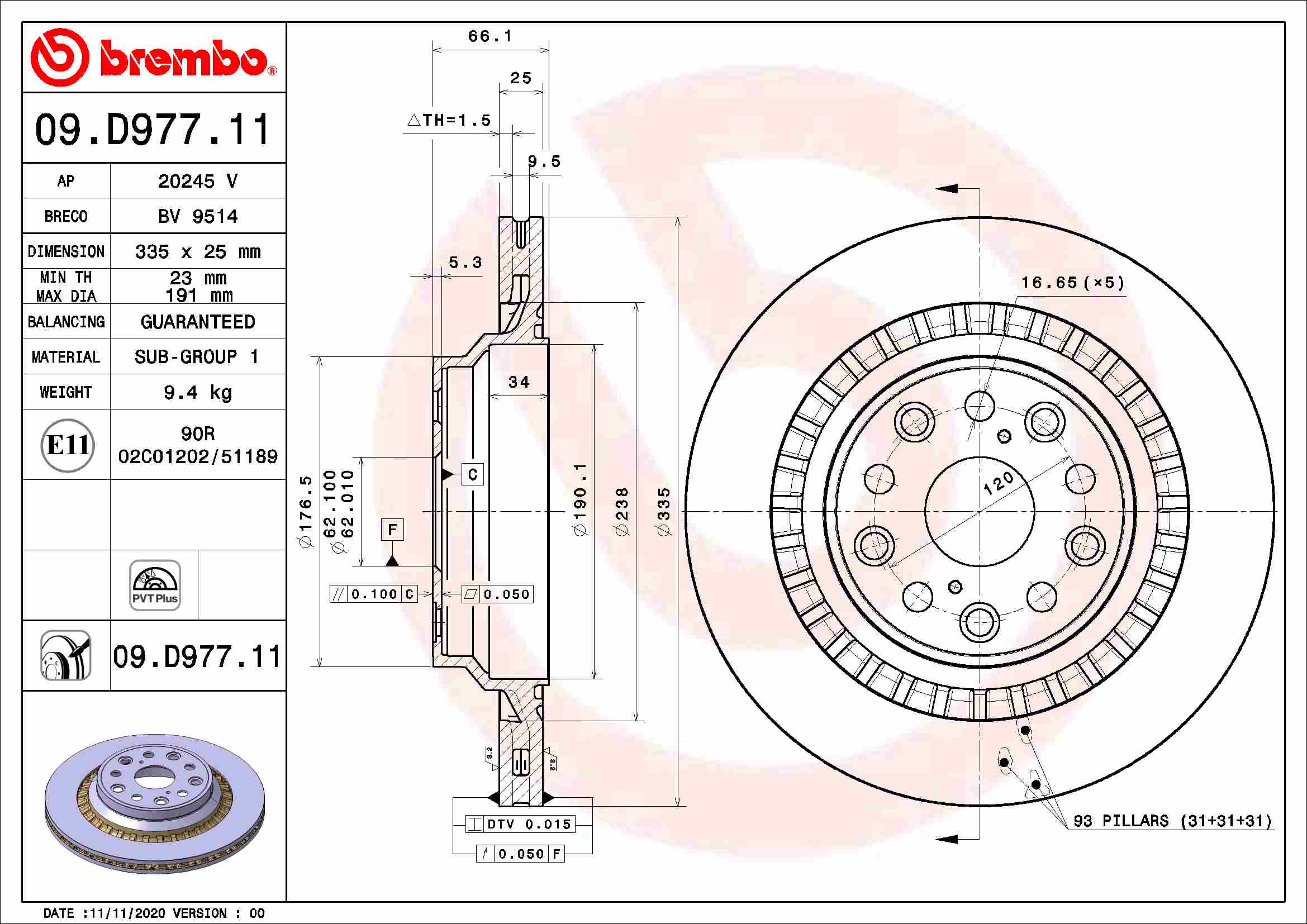 A.B.S. 09.D977.11 BREMBO Bremsscheibe