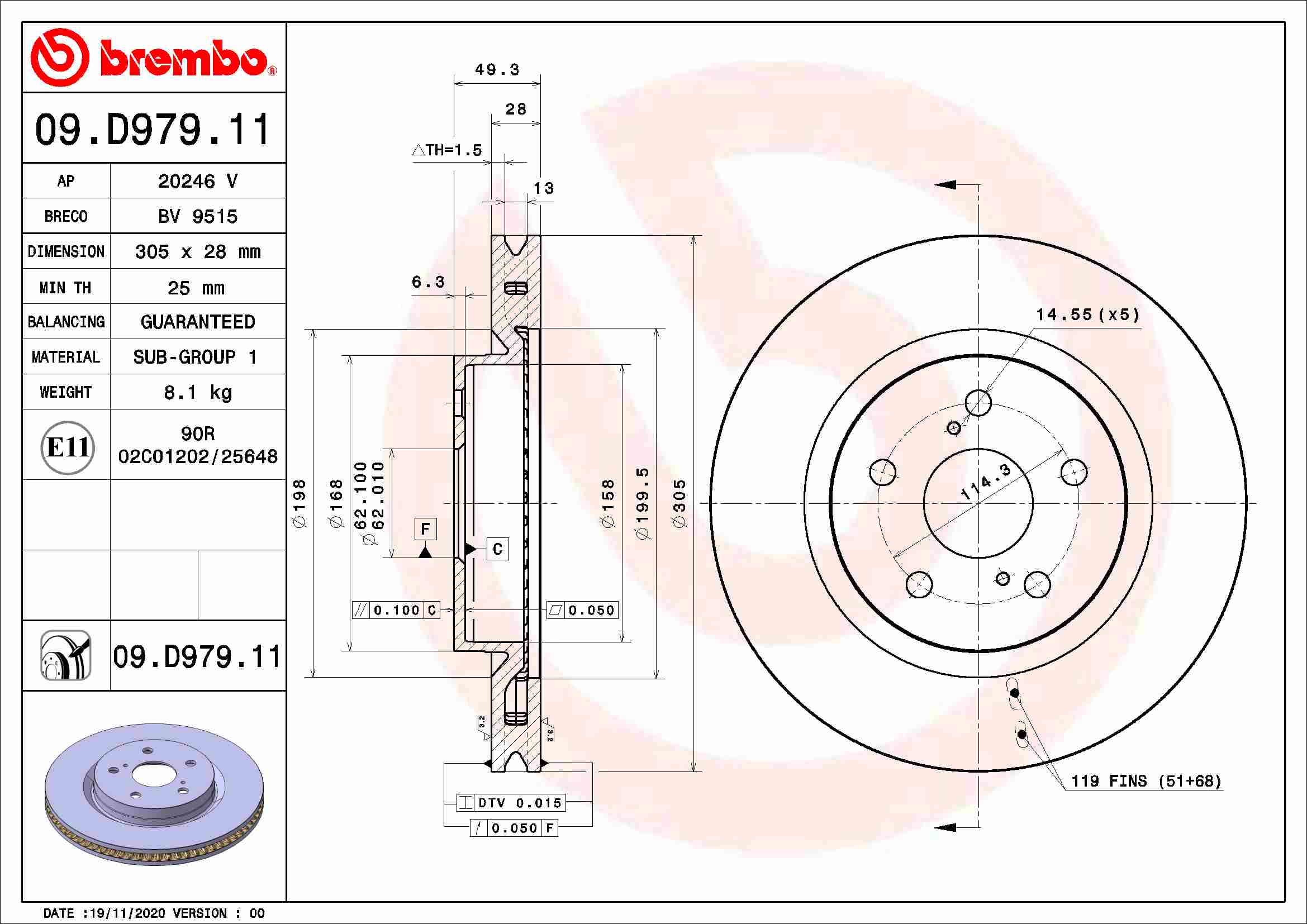 A.B.S. 09.D979.11 BREMBO COATED DISC LINE Bremsscheibe