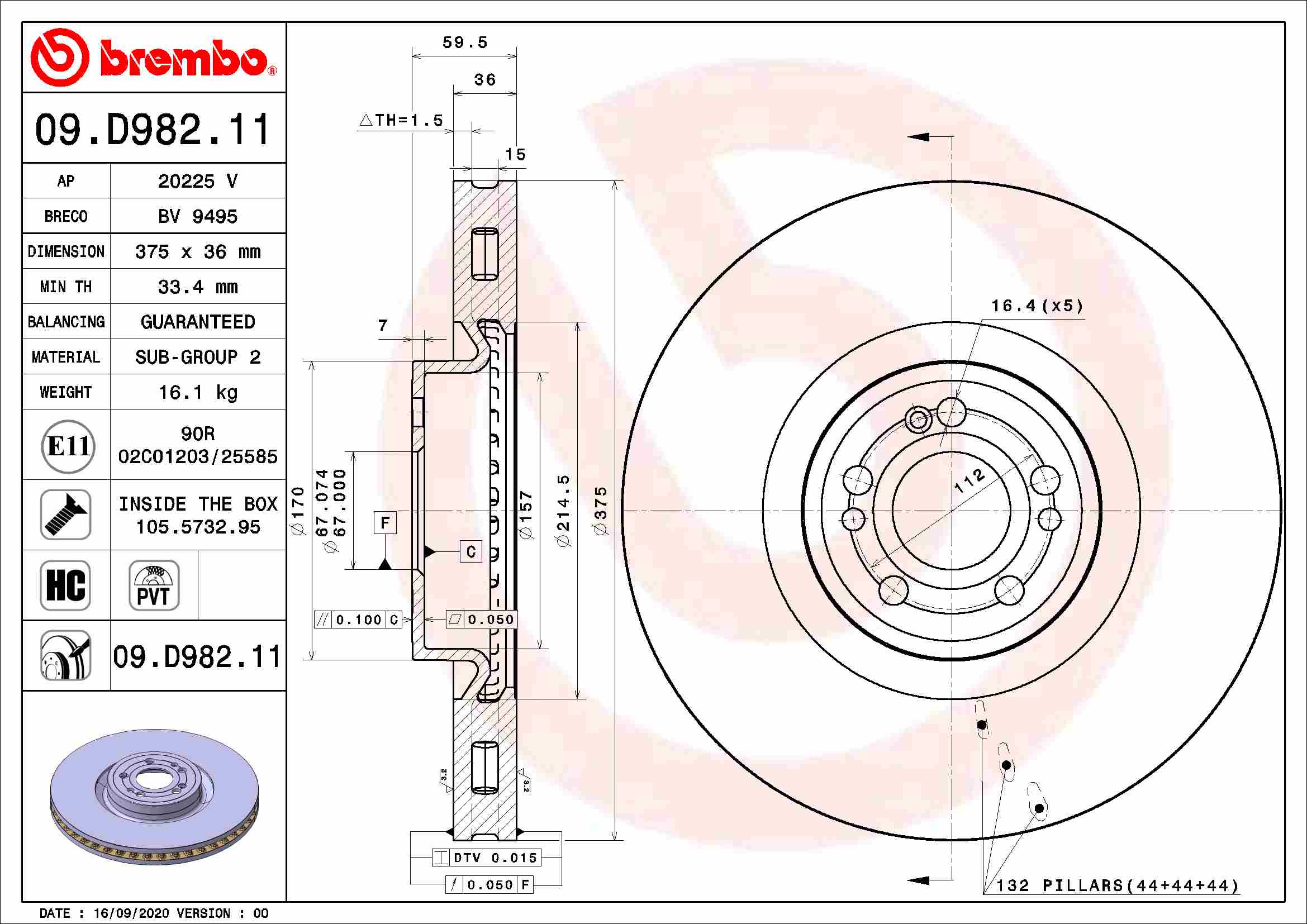 A.B.S. 09.D982.11 BREMBO Bremsscheibe