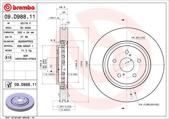 A.B.S. 09.D988.11 BREMBO Bremsscheibe
