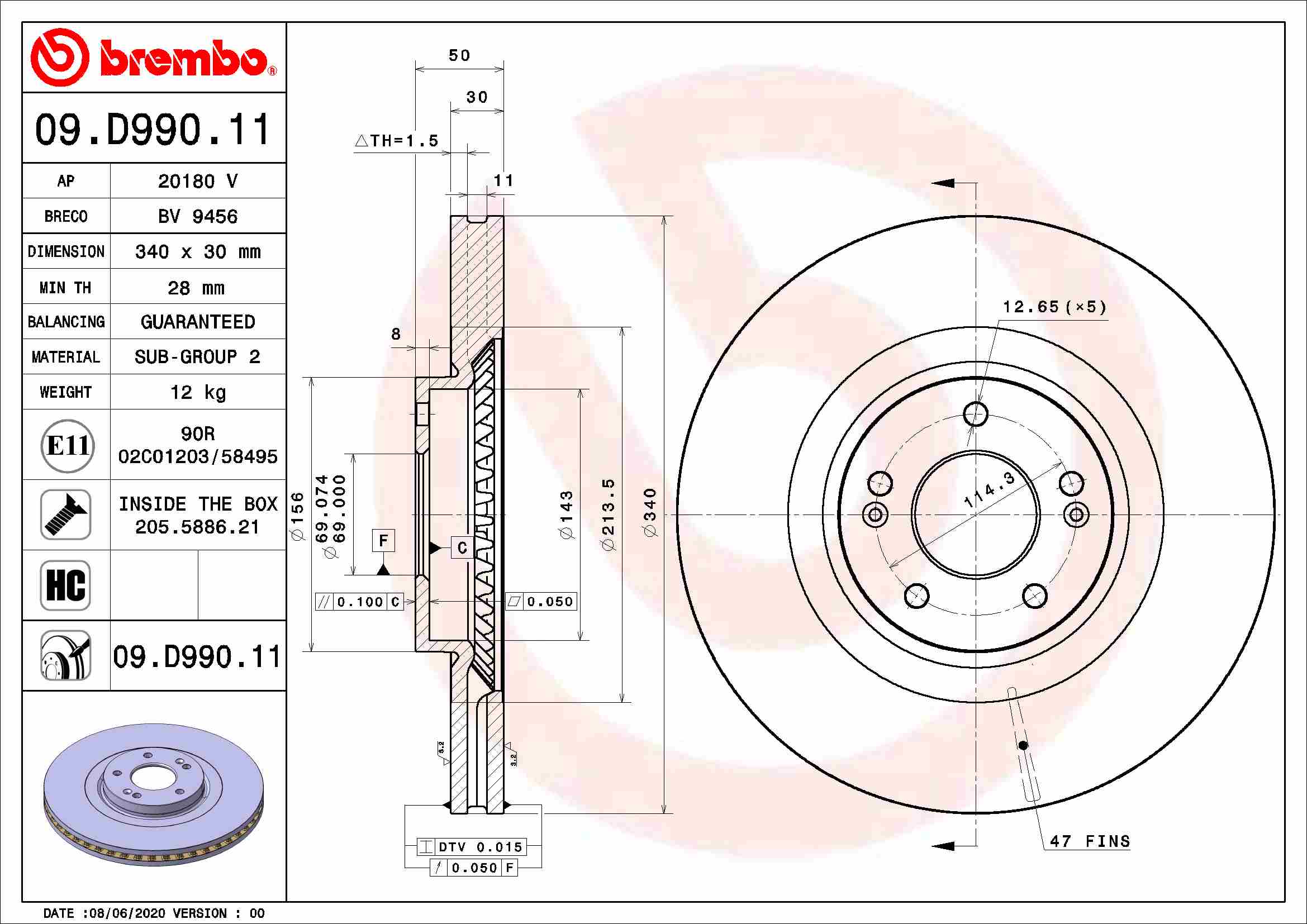 A.B.S. 09.D990.11 BREMBO Bremsscheibe