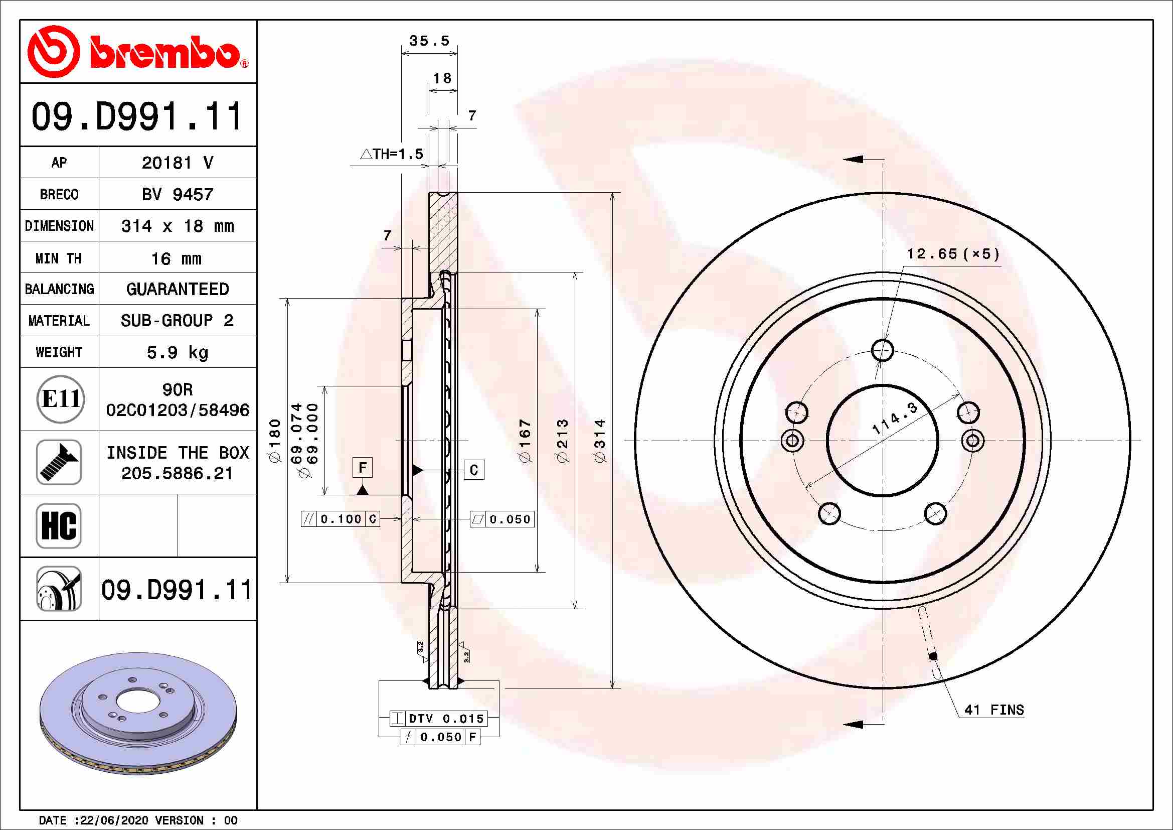 A.B.S. 09.D991.11 BREMBO COATED DISC LINE Bremsscheibe