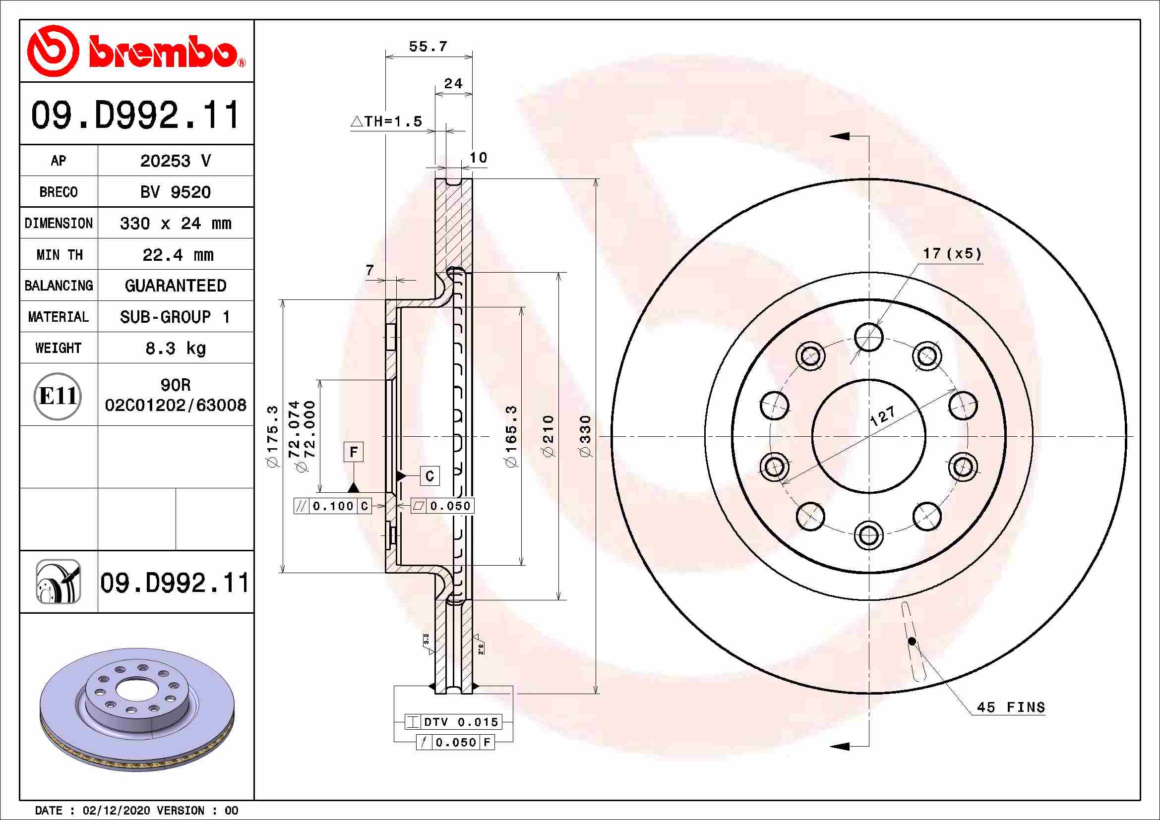 A.B.S. 09.D992.11 BREMBO Bremsscheibe