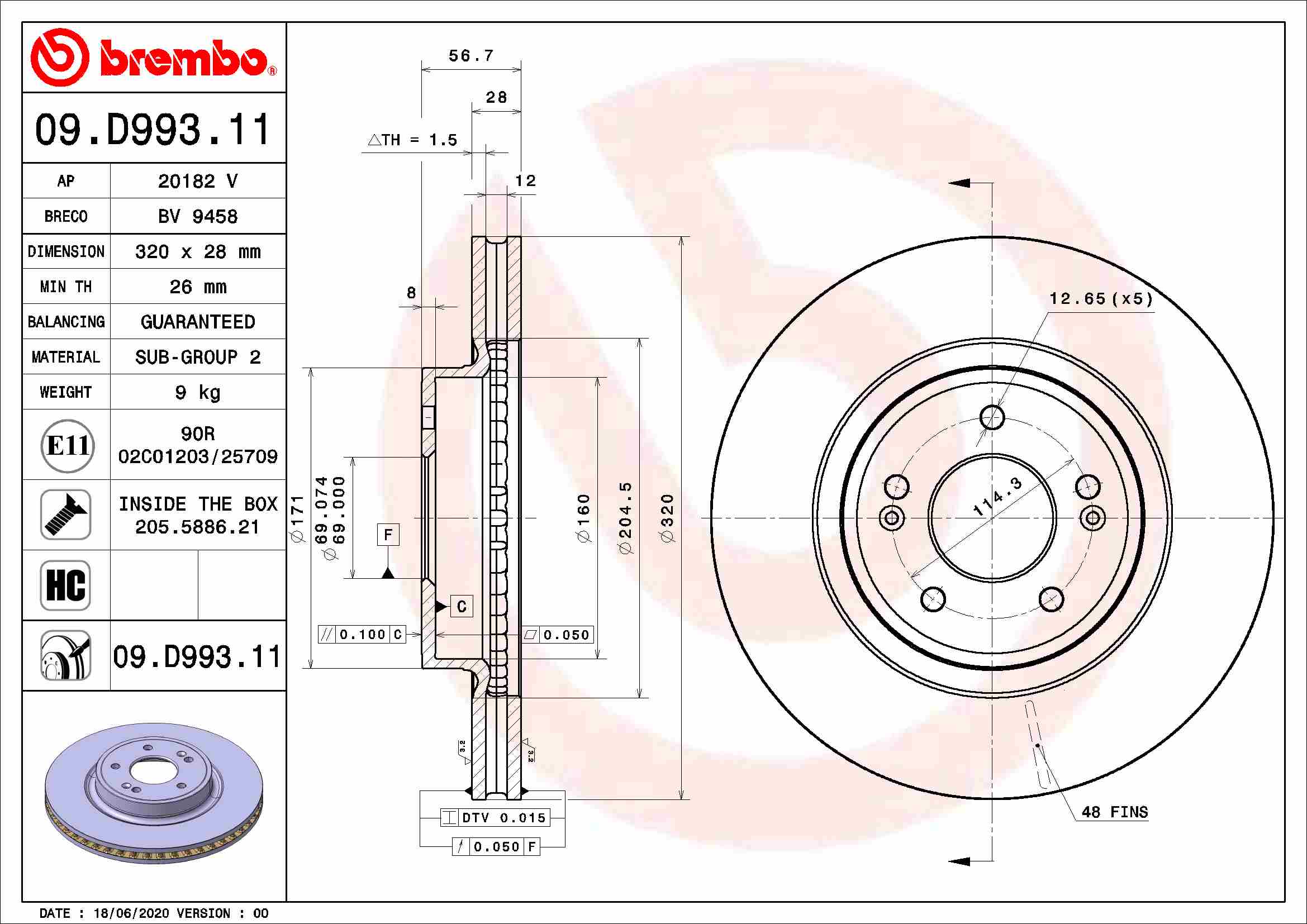 A.B.S. 09.D993.11 BREMBO COATED DISC LINE Bremsscheibe