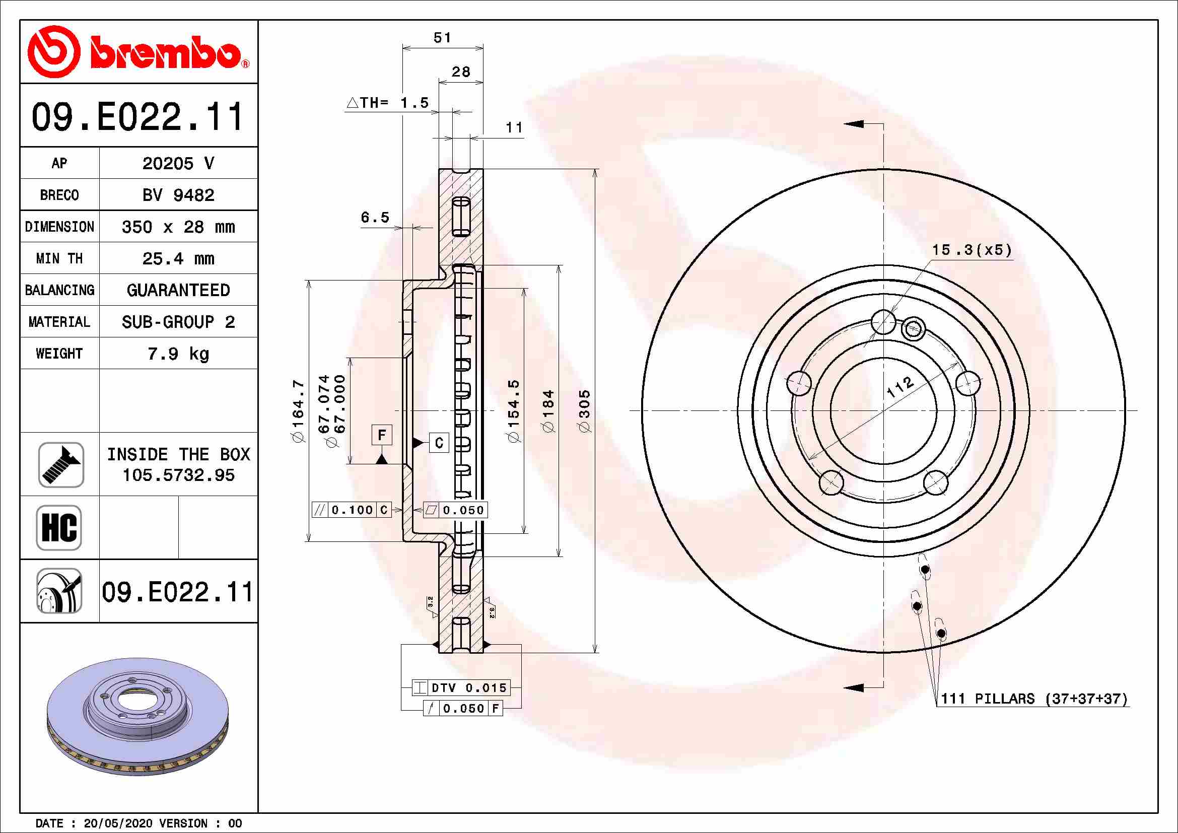 A.B.S. 09.E022.11 BREMBO Bremsscheibe