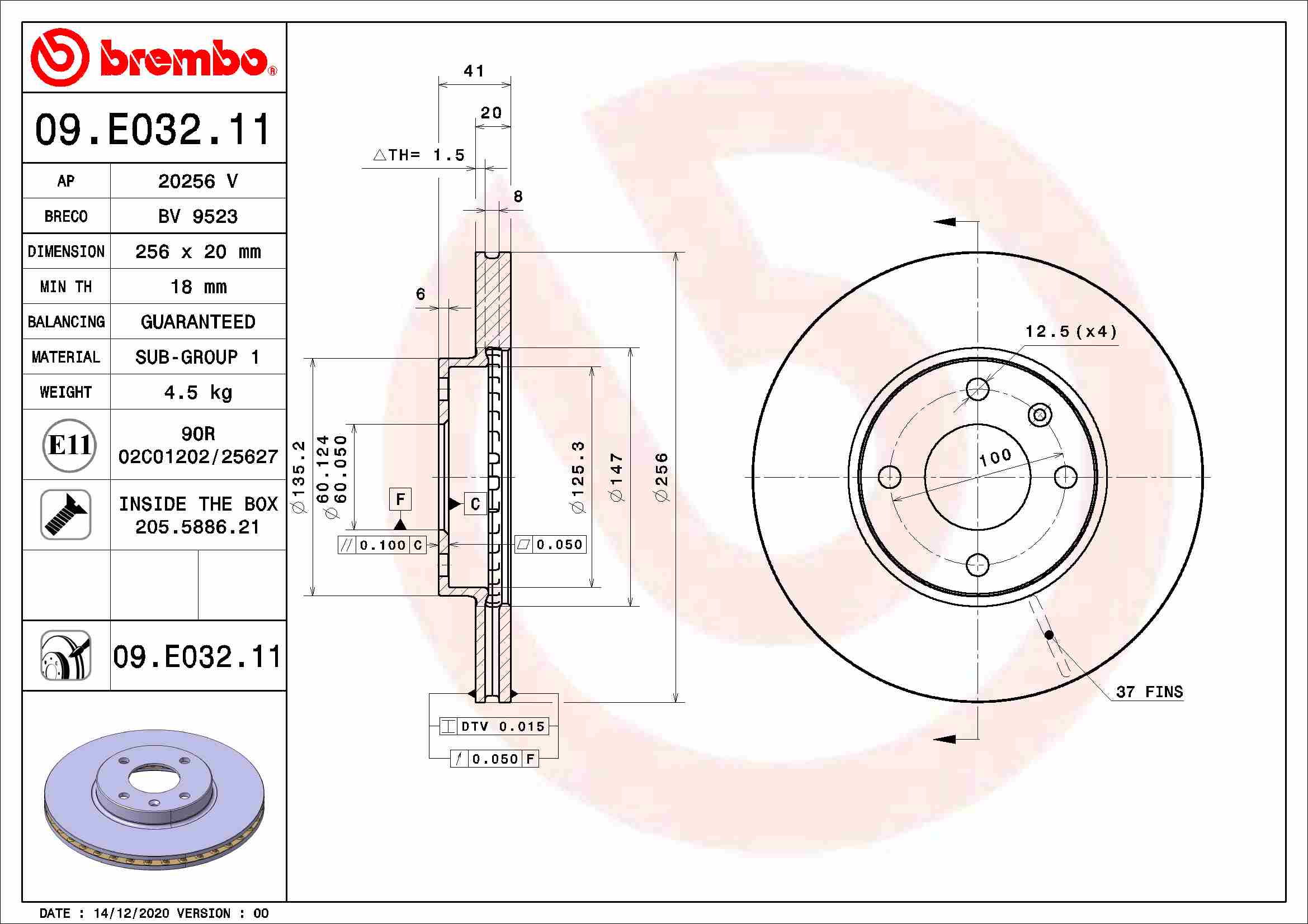 A.B.S. 09.E032.11 BREMBO COATED DISC LINE Bremsscheibe