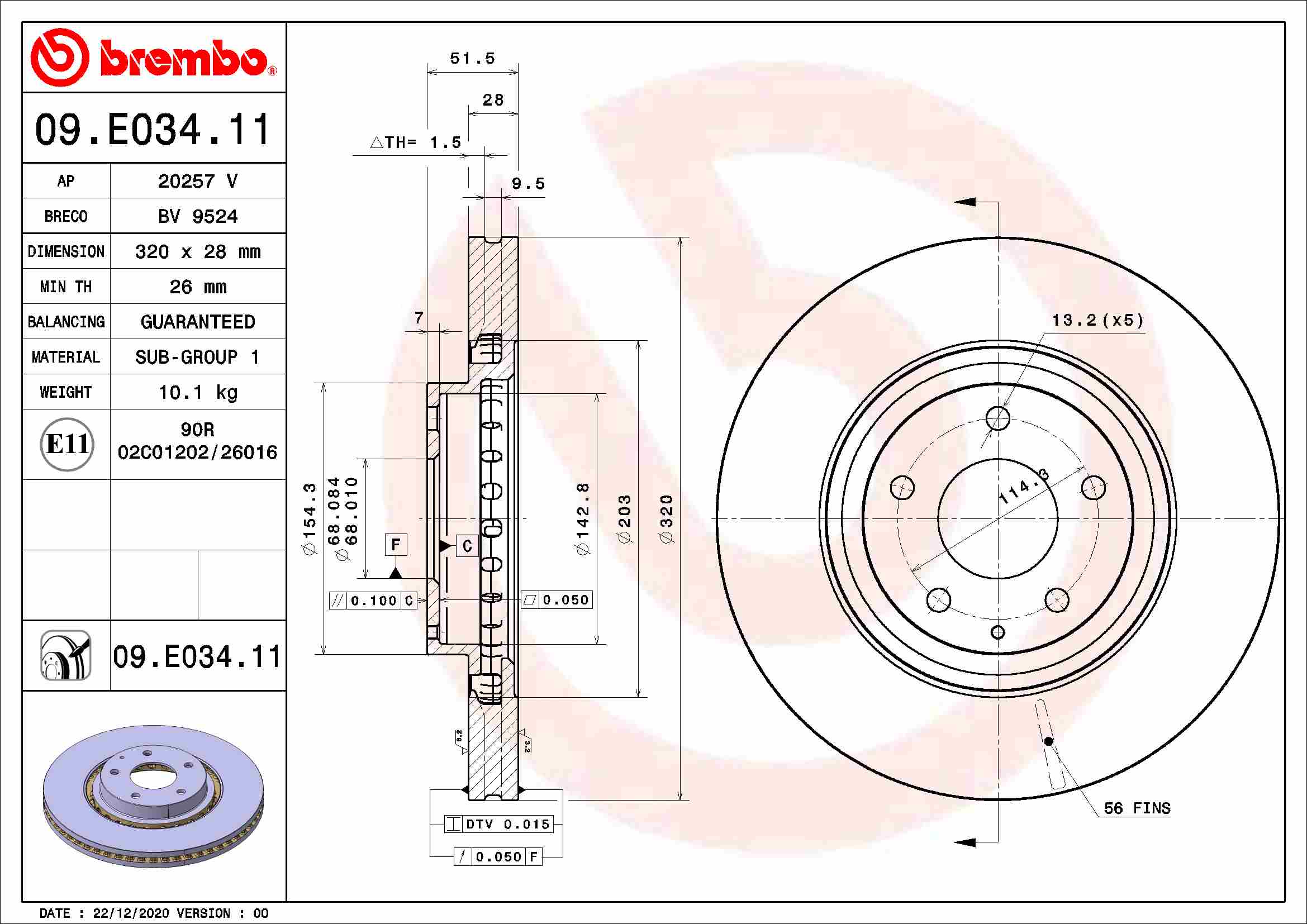 A.B.S. 09.E034.11 BREMBO COATED DISC LINE Bremsscheibe