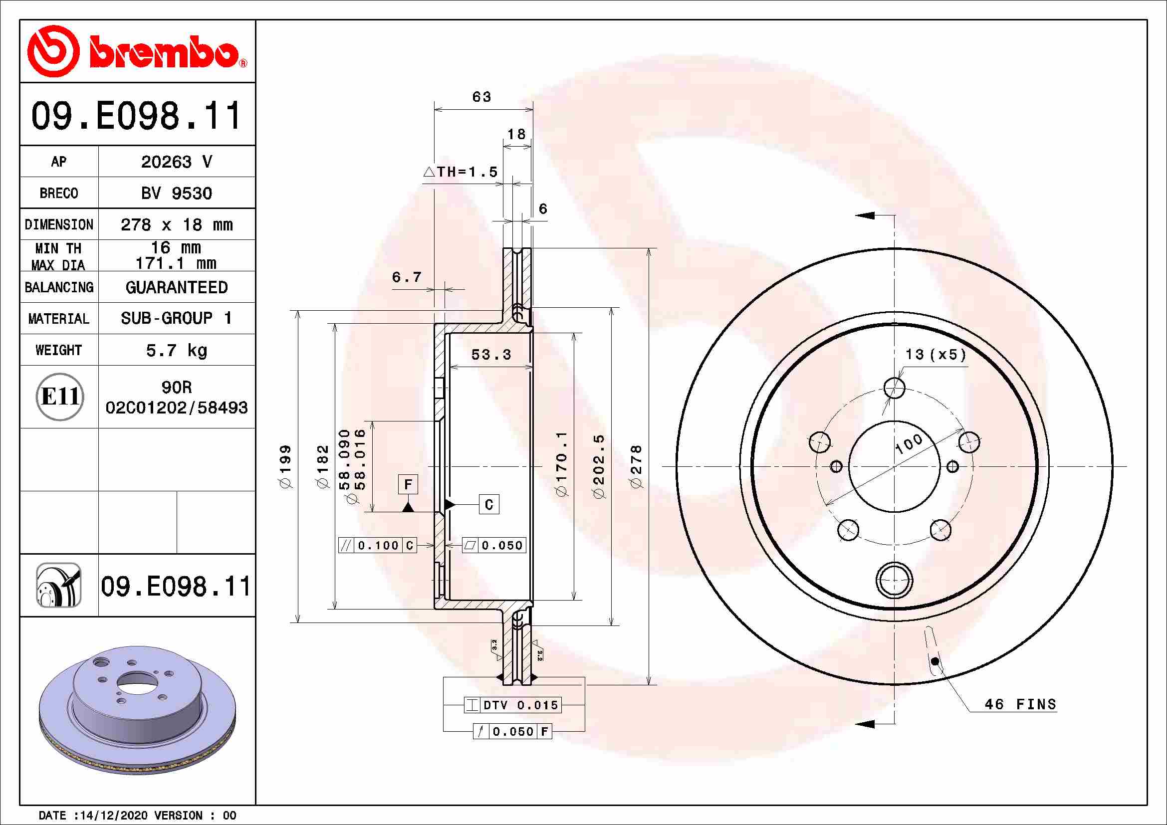A.B.S. 09.E098.11 BREMBO COATED DISC LINE Bremsscheibe