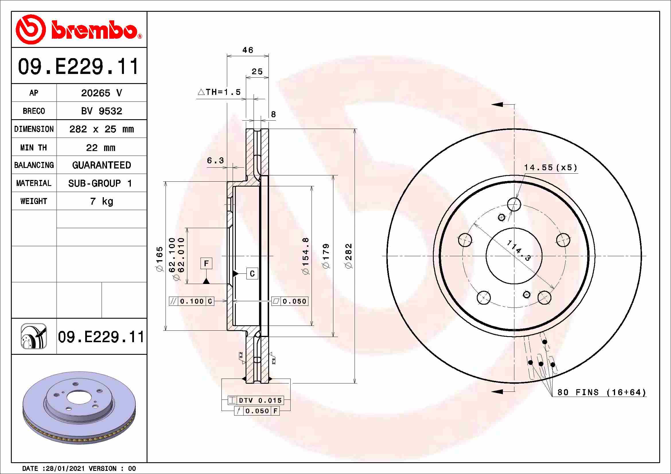 A.B.S. 09.E229.11 BREMBO COATED DISC LINE Bremsscheibe