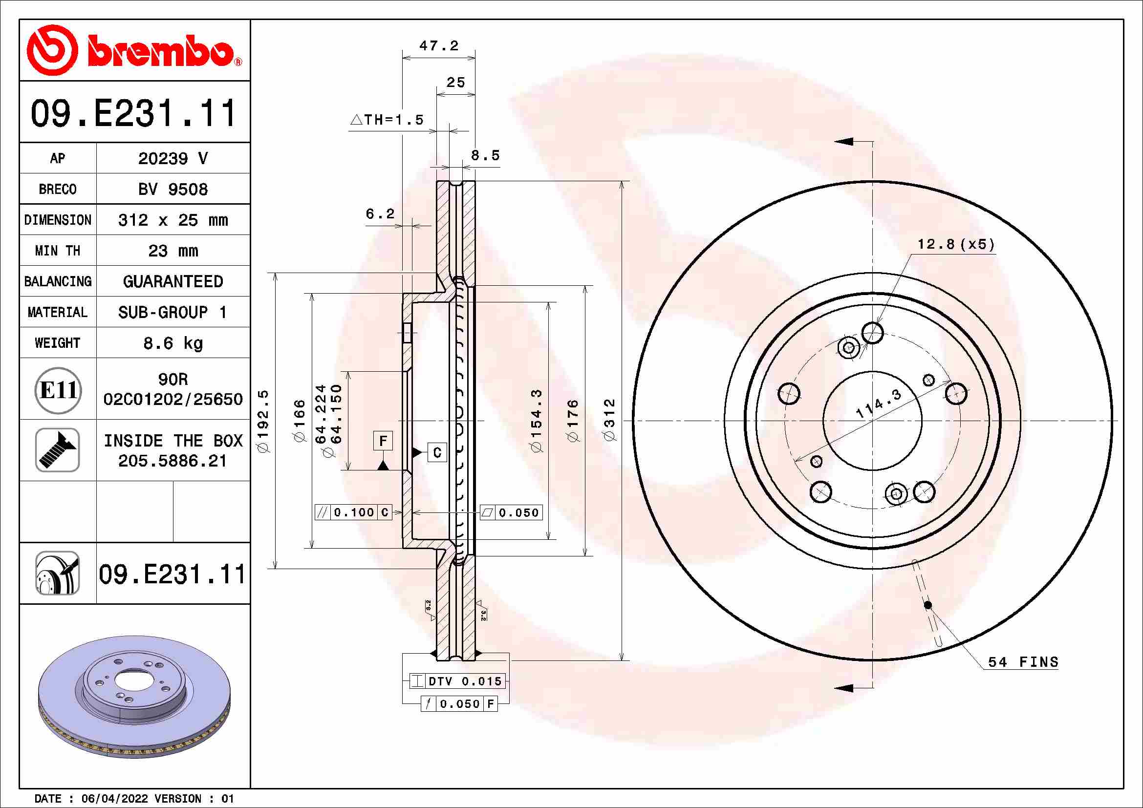 A.B.S. 09.E231.11 BREMBO Bremsscheibe
