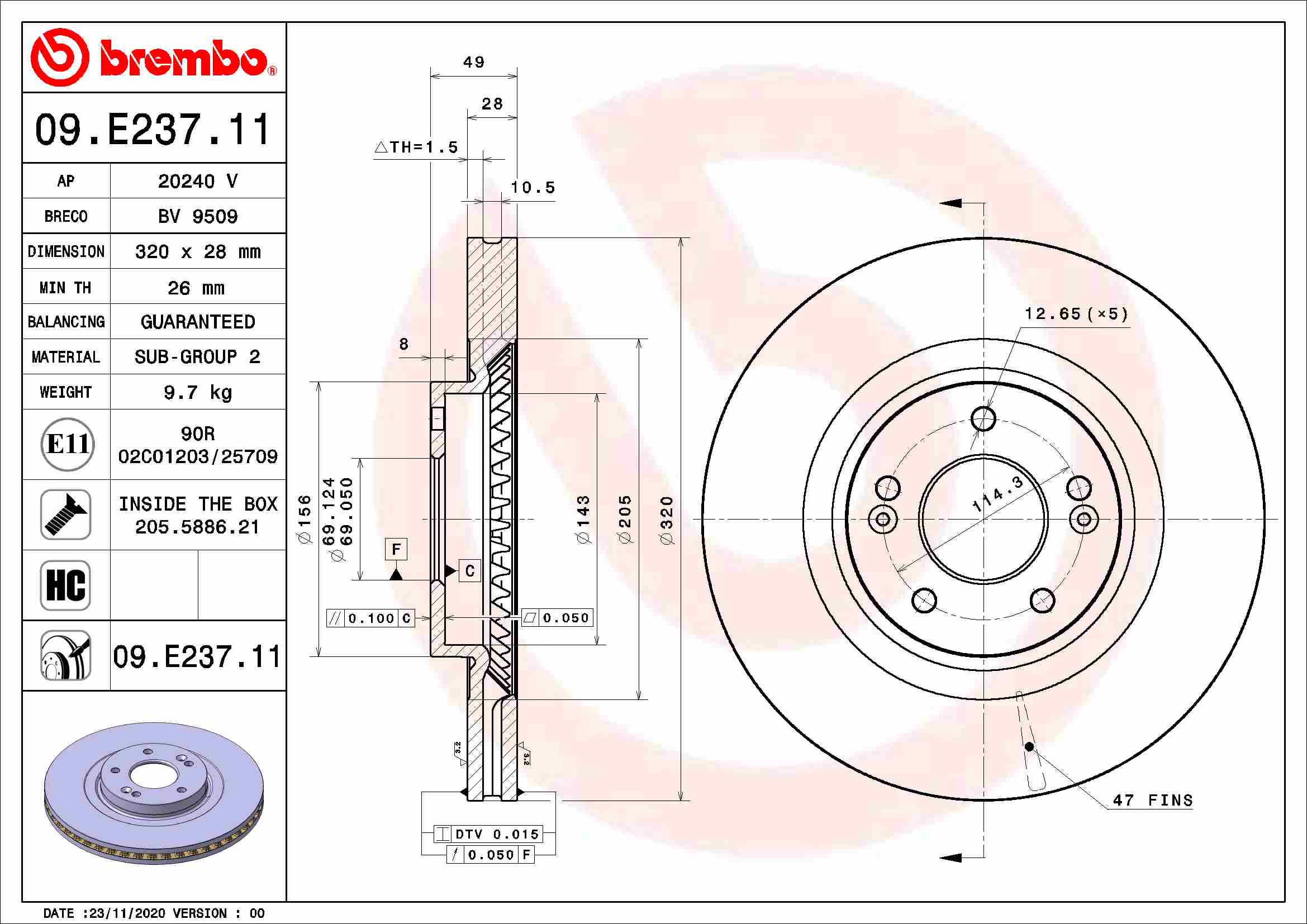 A.B.S. 09.E237.11 BREMBO Bremsscheibe