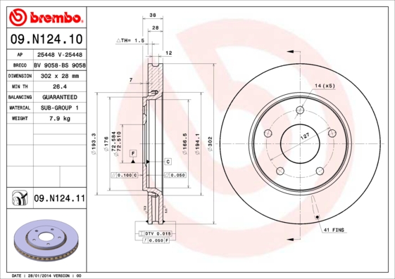 A.B.S. 09.N124.11 BREMBO COATED DISC LINE Bremsscheibe