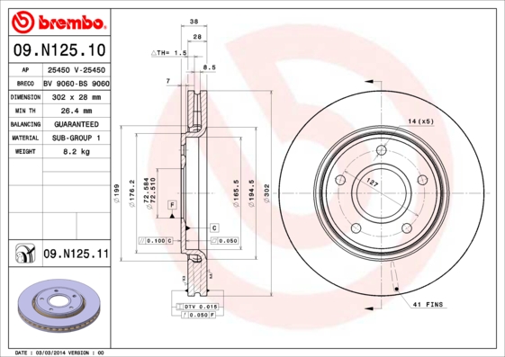 A.B.S. 09.N125.11 BREMBO COATED DISC LINE Bremsscheibe