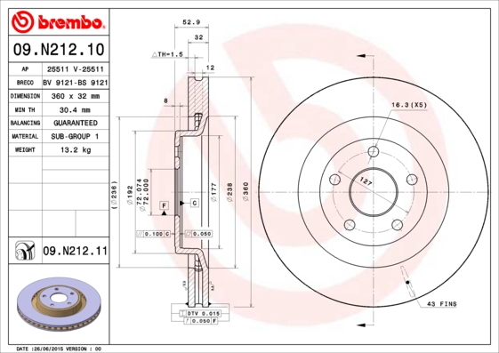 A.B.S. 09.N212.11 BREMBO COATED DISC LINE Bremsscheibe