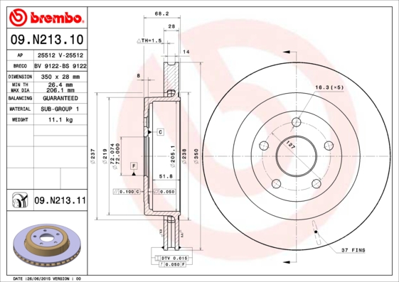 A.B.S. 09.N213.11 BREMBO COATED DISC LINE Bremsscheibe