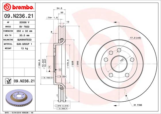 A.B.S. 09.N236.21 BREMBO Bremsscheibe