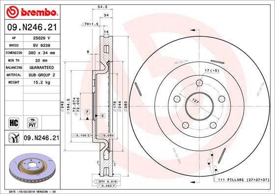 A.B.S. 09.N246.21 BREMBO COATED DISC LINE Bremsscheibe