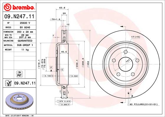 A.B.S. 09.N247.11 BREMBO COATED DISC LINE Bremsscheibe