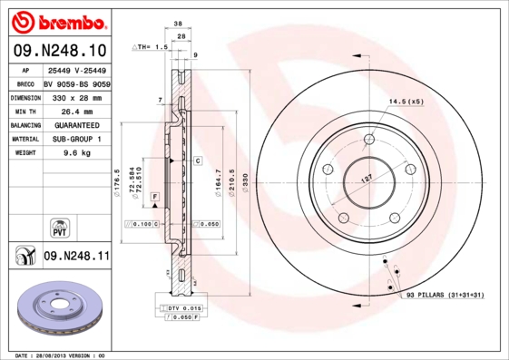 A.B.S. 09.N248.11 BREMBO COATED DISC LINE Bremsscheibe