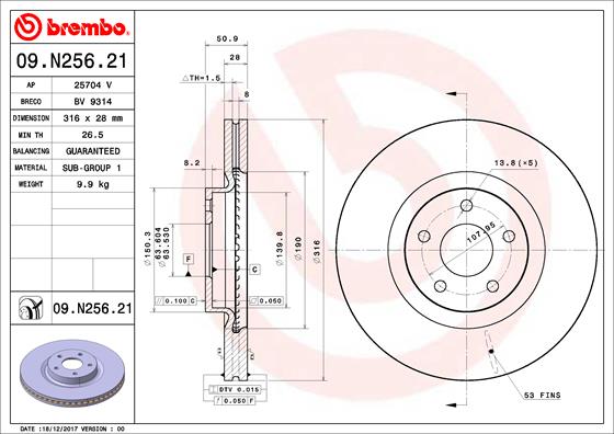 A.B.S. 09.N256.21 BREMBO COATED DISC LINE Bremsscheibe