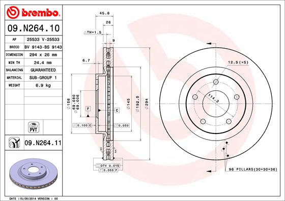 A.B.S. 09.N264.11 BREMBO COATED DISC LINE Bremsscheibe