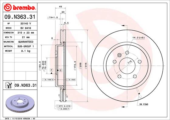 A.B.S. 09.N363.31 BREMBO Bremsscheibe