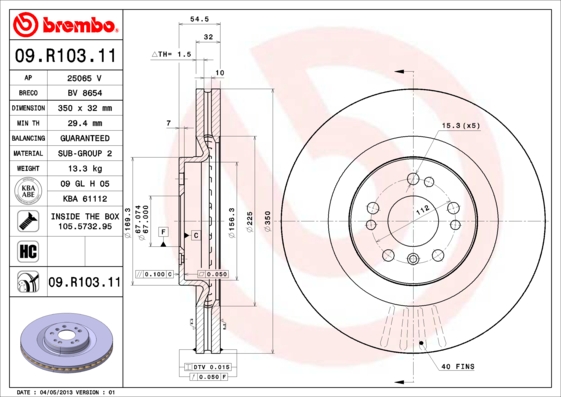 A.B.S. 09.R103.11 BREMBO COATED DISC LINE Bremsscheibe