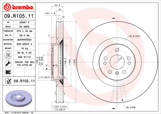 A.B.S. 09.R105.11 BREMBO COATED DISC LINE Bremsscheibe