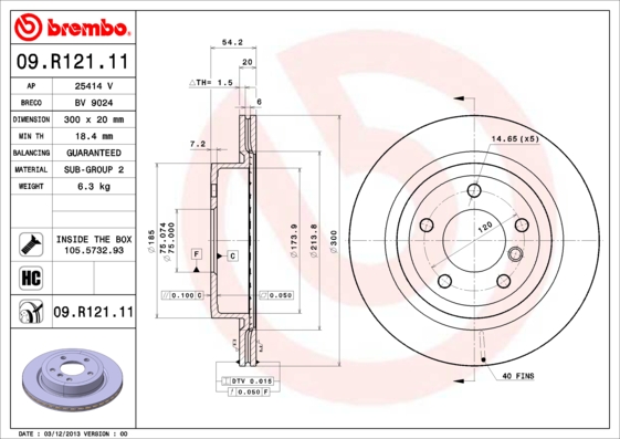 A.B.S. 09.R121.11 BREMBO COATED DISC LINE Bremsscheibe