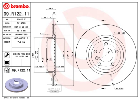 A.B.S. 09.R122.11 BREMBO COATED DISC LINE Bremsscheibe