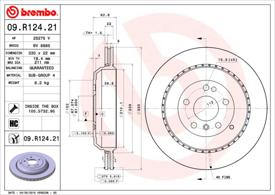 A.B.S. 09.R124.21 BREMBO COATED DISC LINE Bremsscheibe